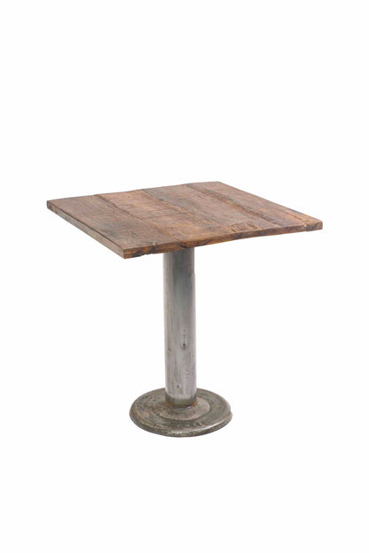 Tavolino vintage da pranzo quadrato base acciaio piano in legno