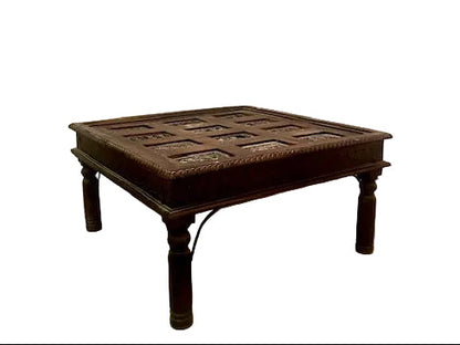 Tavolino indiano con formelle ottone orissa