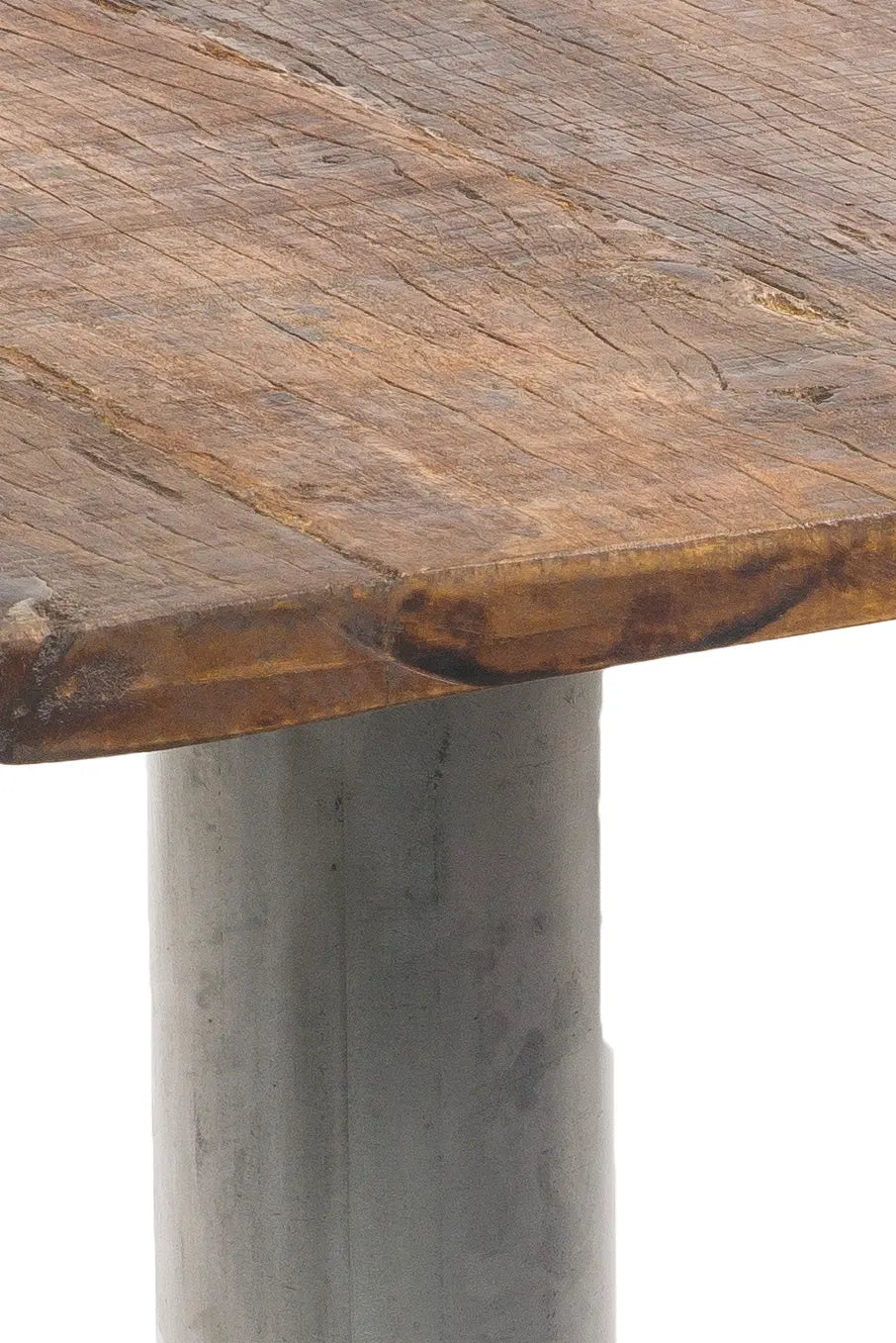 Tavolino da pranzo quadrato con piano in legno massiccio e base in ferro
