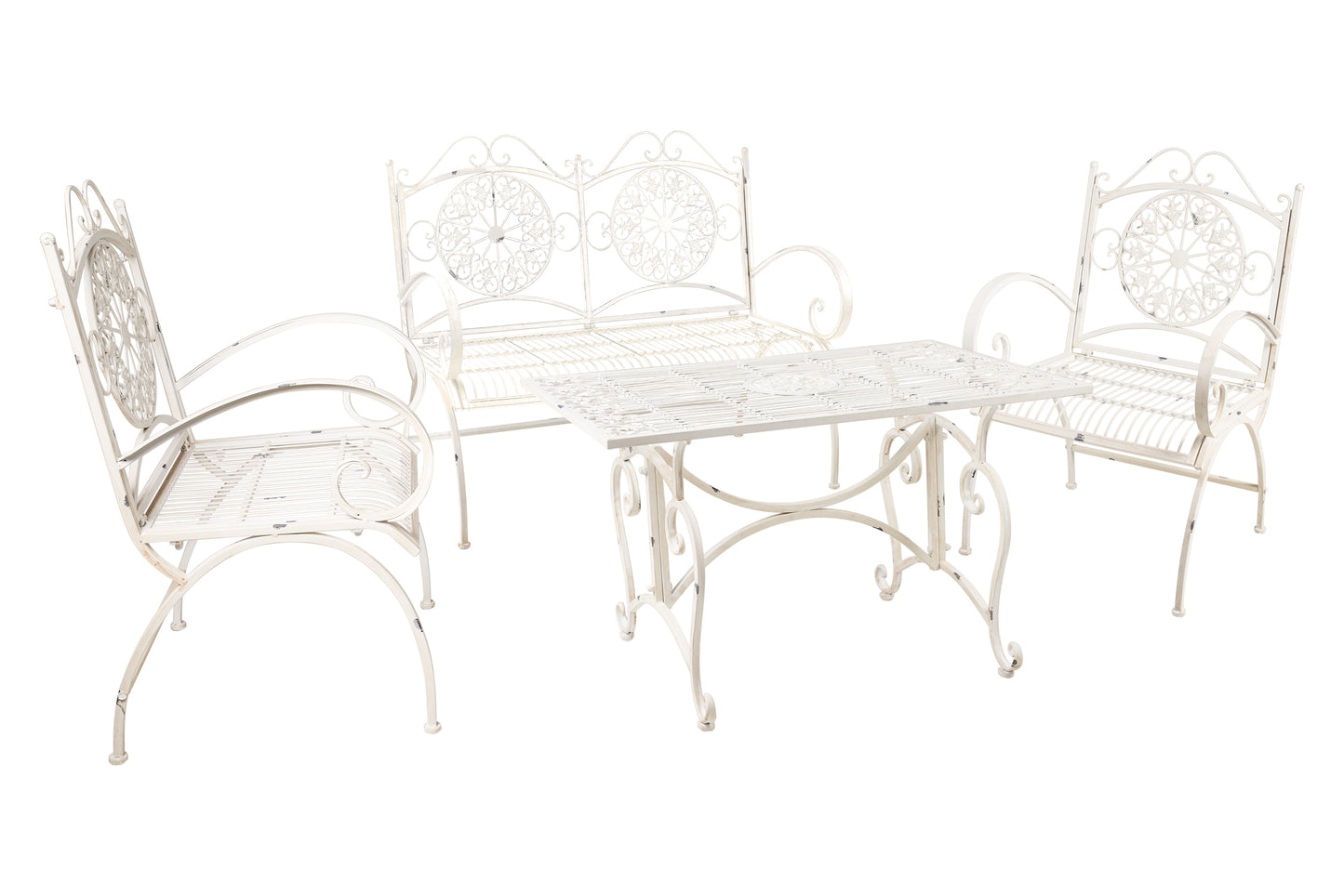 Completo da giardino in ferro battuto verde rame set 4 pezzi