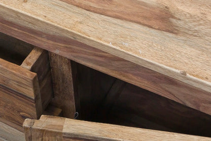 Credenza etnica in legno di Sheesham, vista completa con 2 ante e 4 cassetti dettaglio.