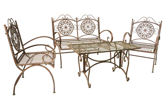 Completo da giardino in ferro battuto verde rame set 4 pezzi