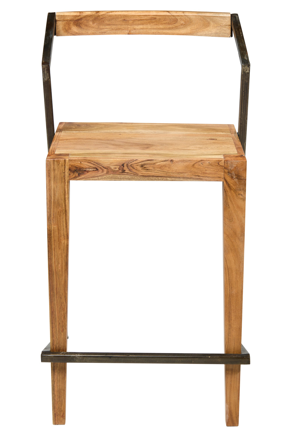 Sgabello industrial ferro e legno massiccio con schienale