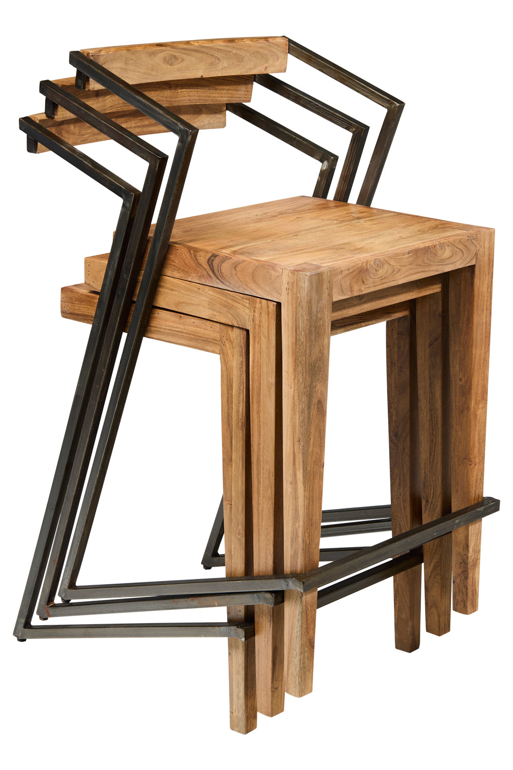 Sgabello industrial ferro e legno massiccio con schienale