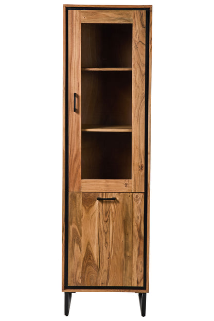 Vetrina colonna industrial in legno massiccio e gambette in ferro