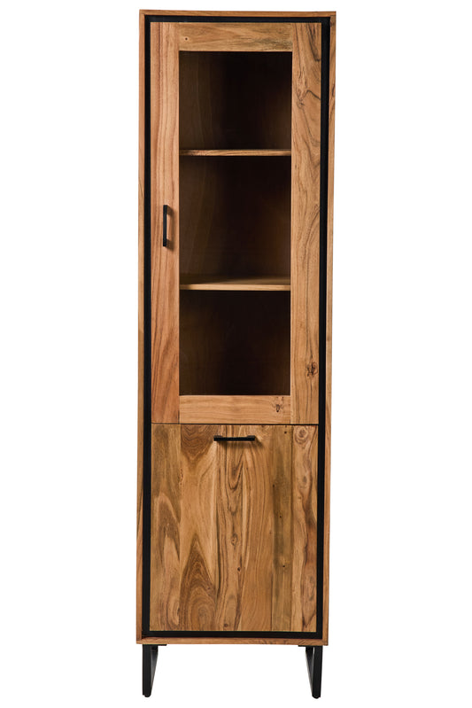 Vetrina colonna industrial in legno massiccio e gambette in ferro