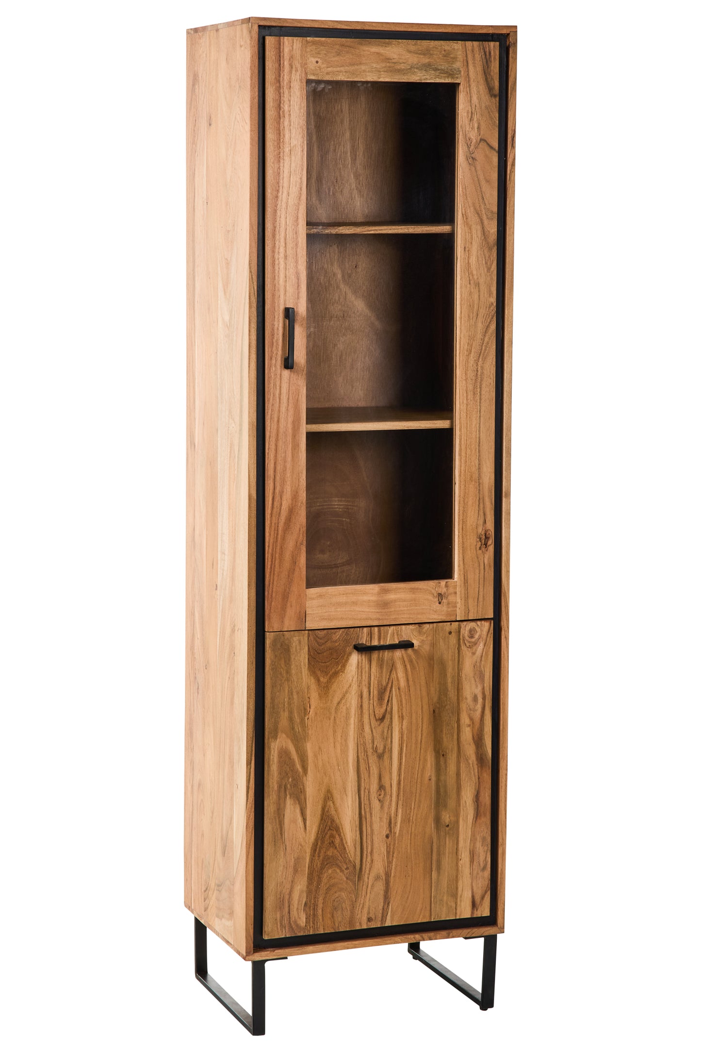 Vetrina colonna industrial in legno massiccio e gambette in ferro