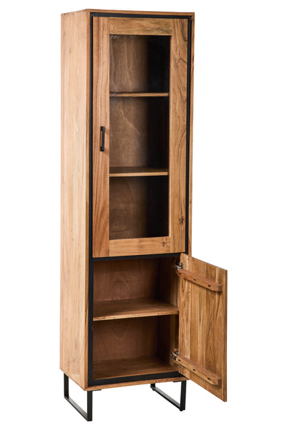 Vetrina colonna industrial in legno massiccio e gambette in ferro