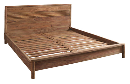 Letto etnico in legno massiccio naturale con testata alta liscia