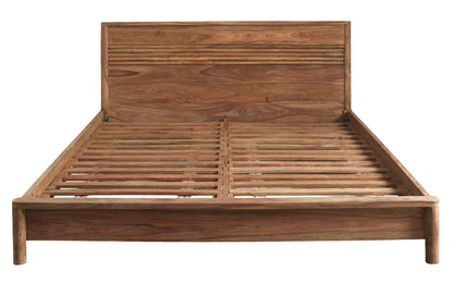 Letto etnico in legno massiccio naturale con testata alta liscia