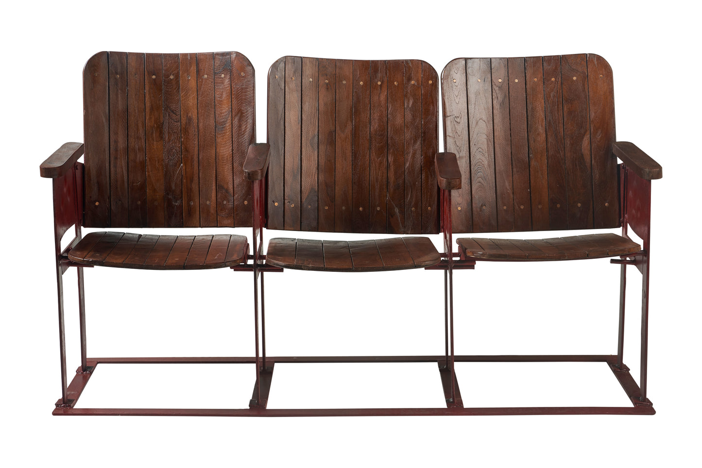 Seduta da Cinema 3 Posti in Ferro e Legno Vintage