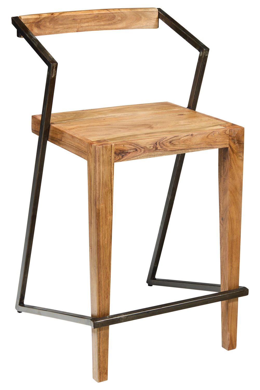 Sgabello industrial ferro e legno massiccio con schienale