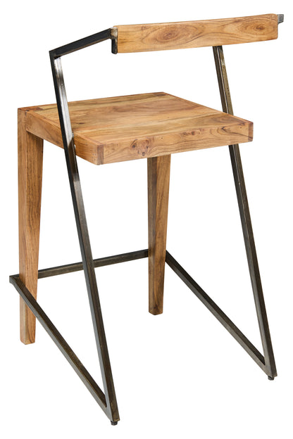 Sgabello industrial ferro e legno massiccio con schienale