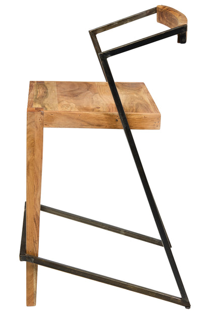 Sgabello industrial ferro e legno massiccio con schienale