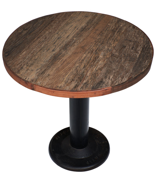 Tavolino vintage da pranzo tondo base acciaio piano in legno