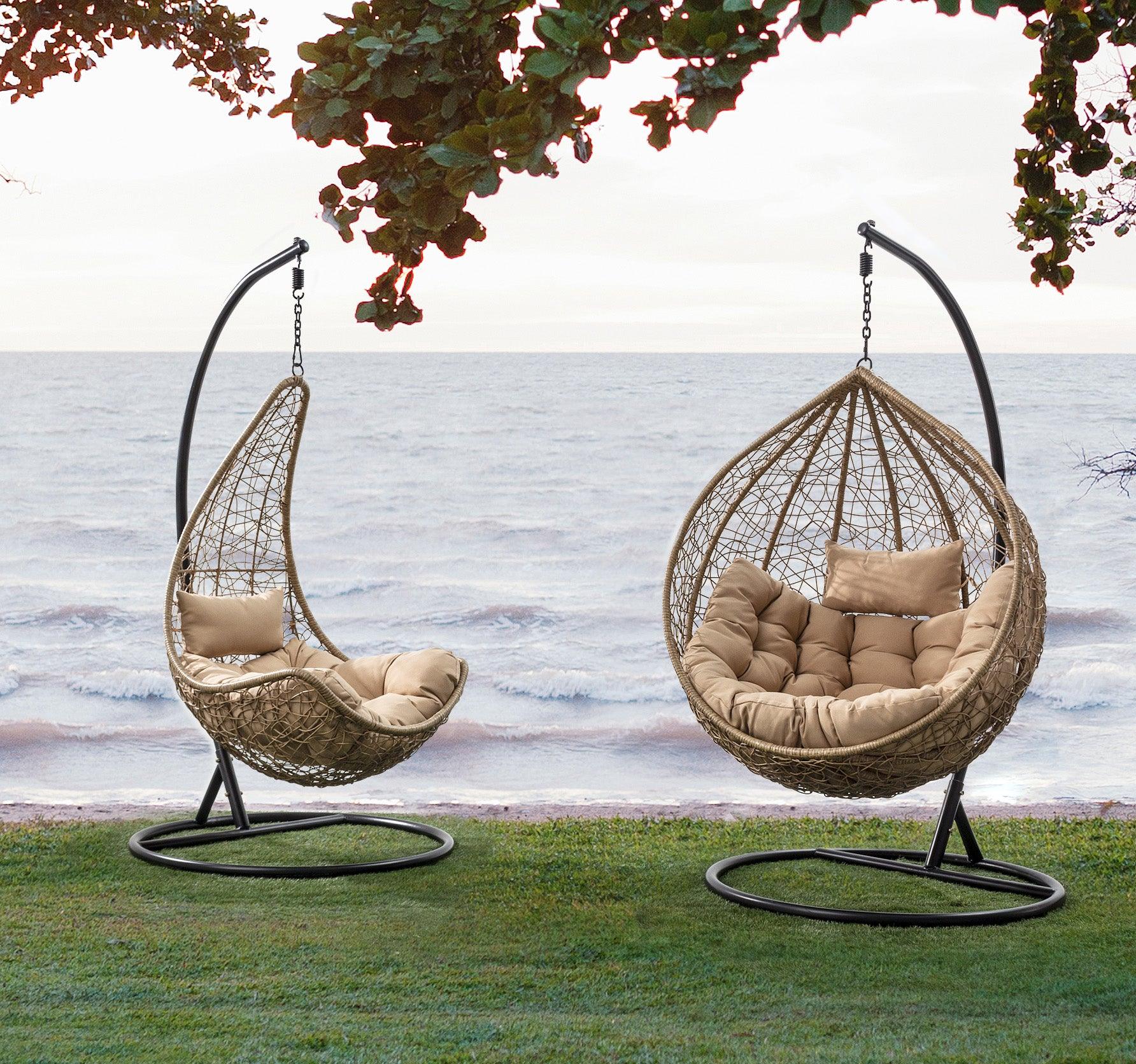 Poltrona sospesa moon naturale da esterno con cuscini - Zona relax in giardino- SPEDIZIONE GRATUITA- lapagoda.net