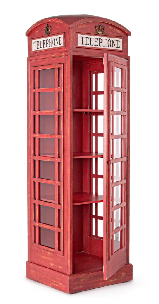 Libreria vetrina shabby chic stile cabina telefonica vintage in legno massello decapato colore rosso - lapagoda.net