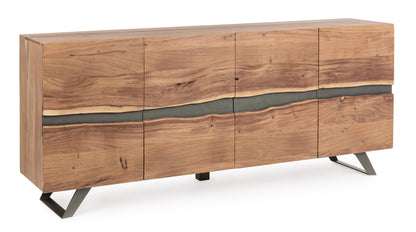 Credenza industrial in legno massello 4 ante con inserti in metallo - lapagoda.net