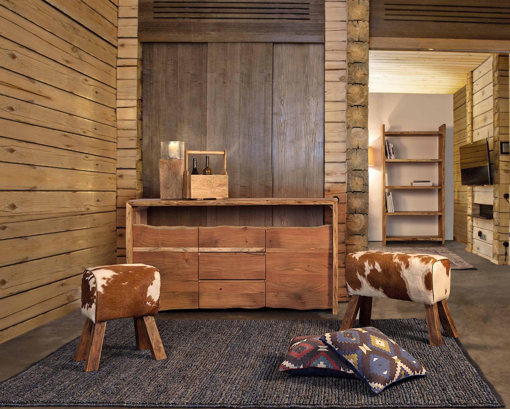 Credenza 2 ante 3 cassetti in legno massello grezzo d'acacia effetto legno vivo - SPEDIZIONE GARTUITA- lapagoda.net