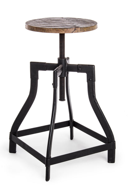 Sgabello industrial girevole in ferro e seduta in legno massiccio - lapagoda.net