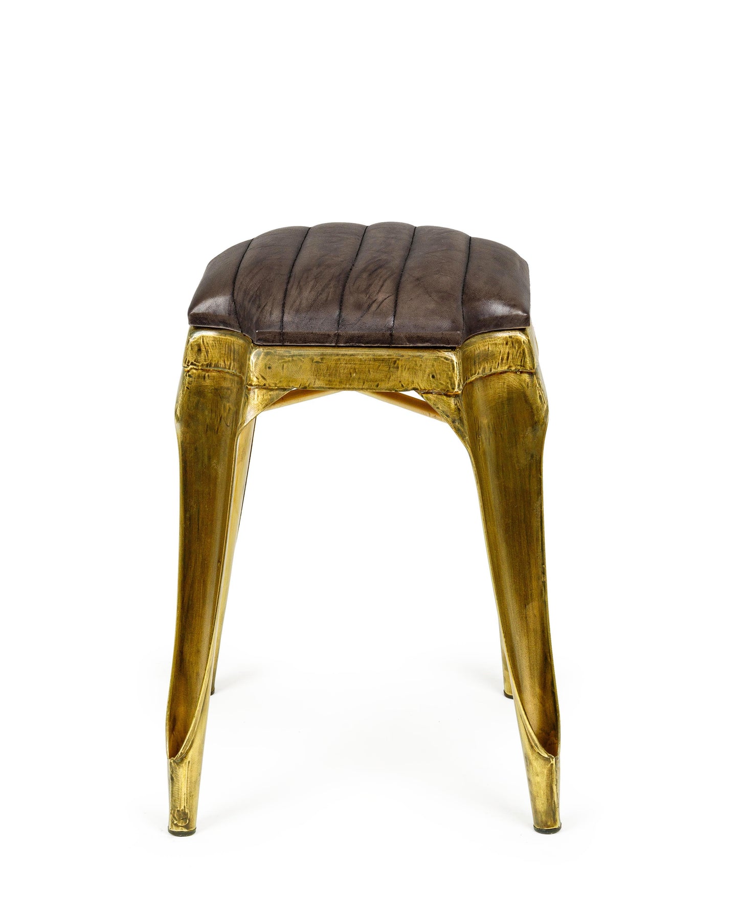 Sgabello vintage in metallo e seduta in vera pelle h 50 set 2 pezzi - lapagoda.net