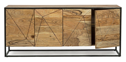 Credenza porta TV industrial decorazione geometrica in legno massello e ferro con 4 ante SCONTO 20%- lapagoda.net