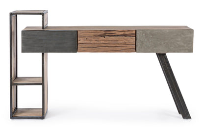 Mobile consolle industrial in legno con struttura in ferro frontali ferro legno cemento 3 cassetti - lapagoda.net