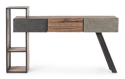 Mobile consolle industrial in legno con struttura in ferro frontali ferro legno cemento 3 cassetti - lapagoda.net