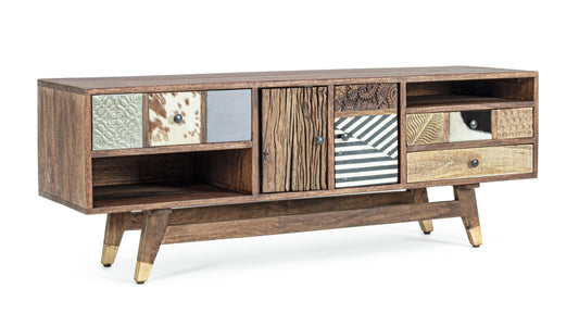 Mobile porta tv vintage multicolore pelle e metallo in legno massello - lapagoda.net