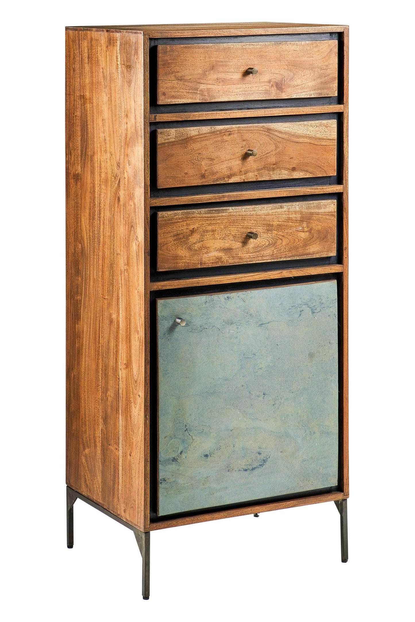 Credenza industrial ferro e legno 3 cassetti 1 anta Ardesia - lapagoda.net