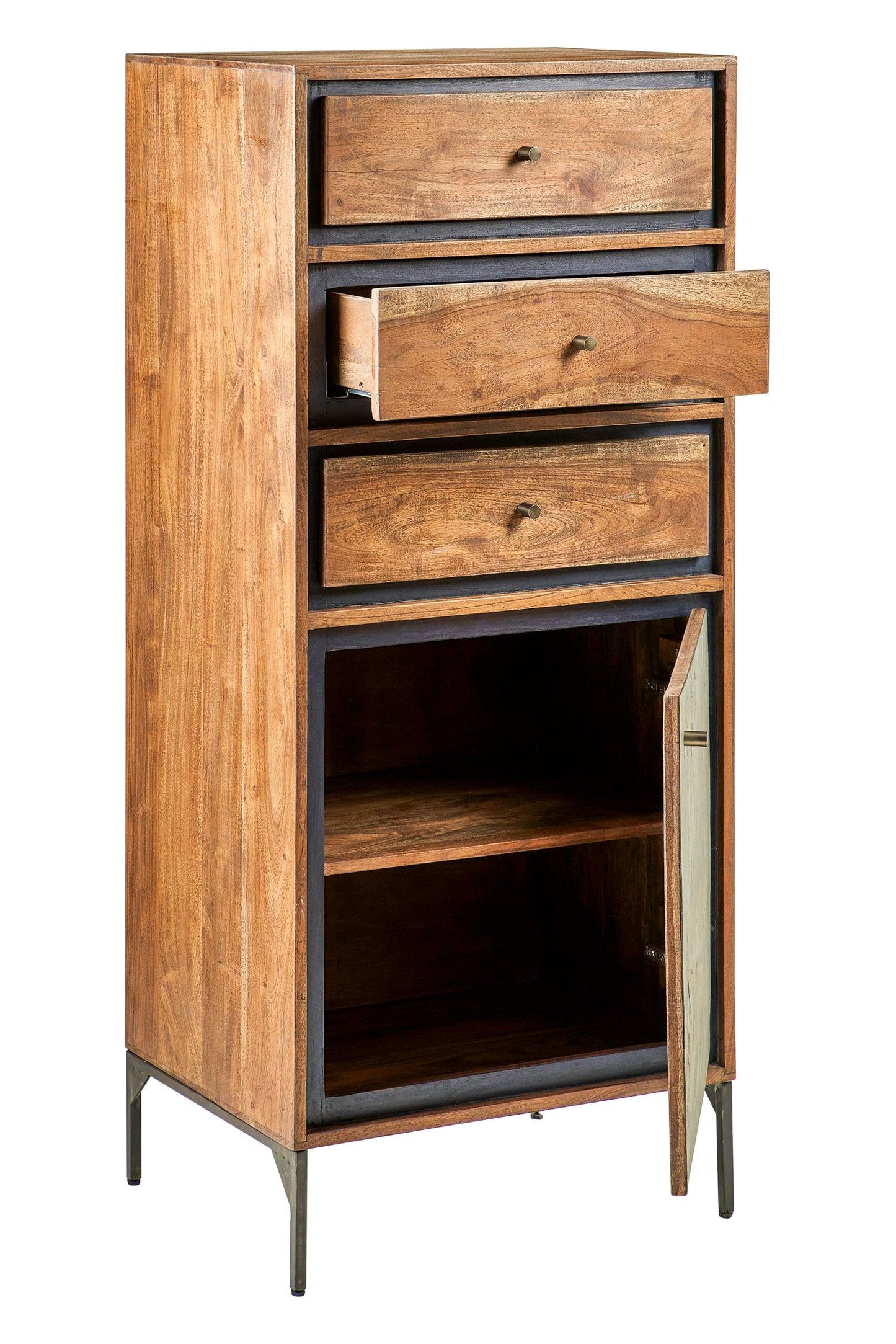 Credenza industrial ferro e legno 3 cassetti 1 anta Ardesia - lapagoda.net
