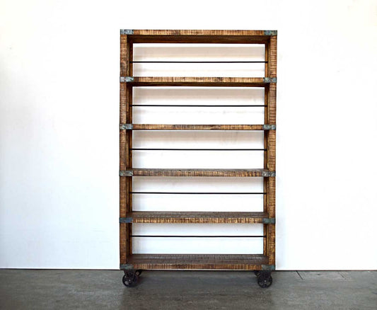 Libreria Grande in Legno Massello con Ruote Country Rustico - 5 vani -SAM14002- - lapagoda.net