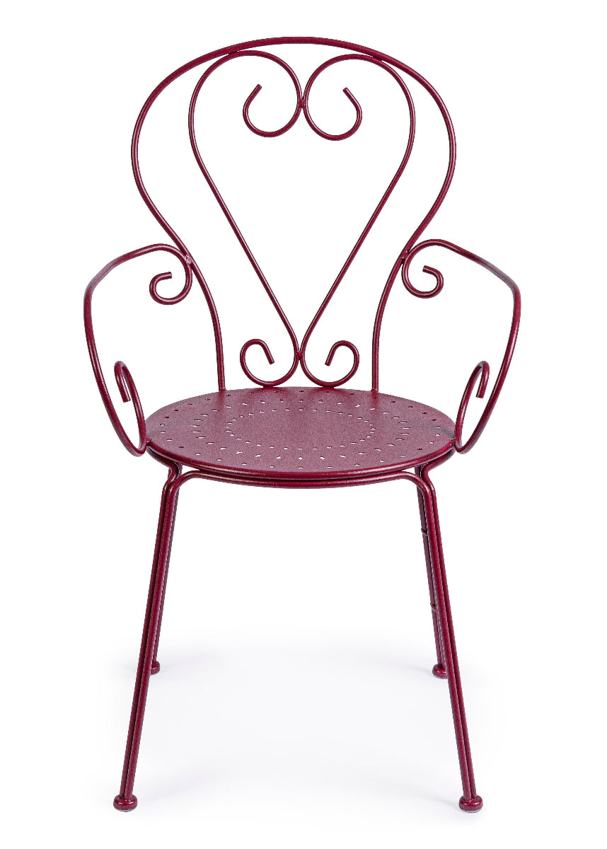 Sedie poltroncine da esterno in stile shabby chic in ferro verniciato, bordeaux - SET DI 4 SEDIE - SCONTO 20% - lapagoda.net