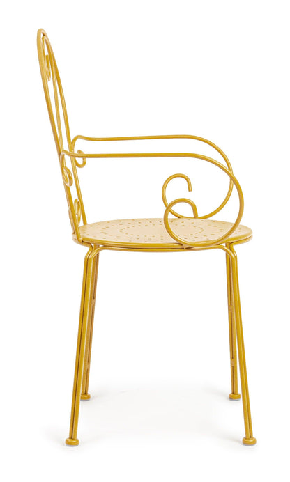 Sedie poltroncine da esterno in stile shabby chic in ferro verniciato, ocra - SET DI 4 SEDIE - lapagoda.net