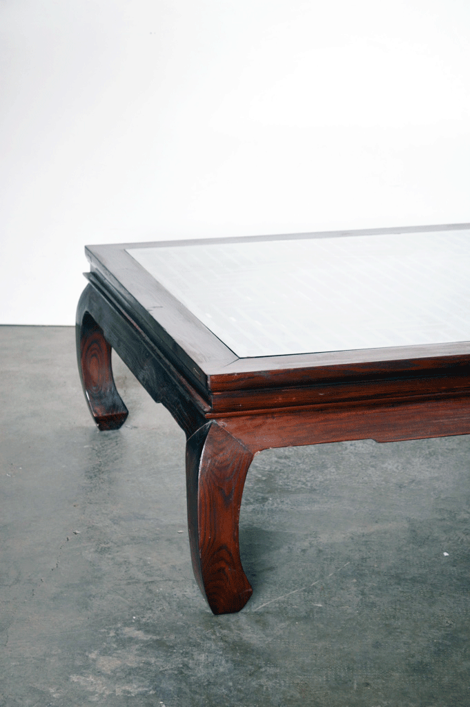 Tavolo oppio basso quadrato in legno massello di Olmo e piano con griglia in legno con cristallo 125 cm -EA.IMG.0737B- - lapagoda.net