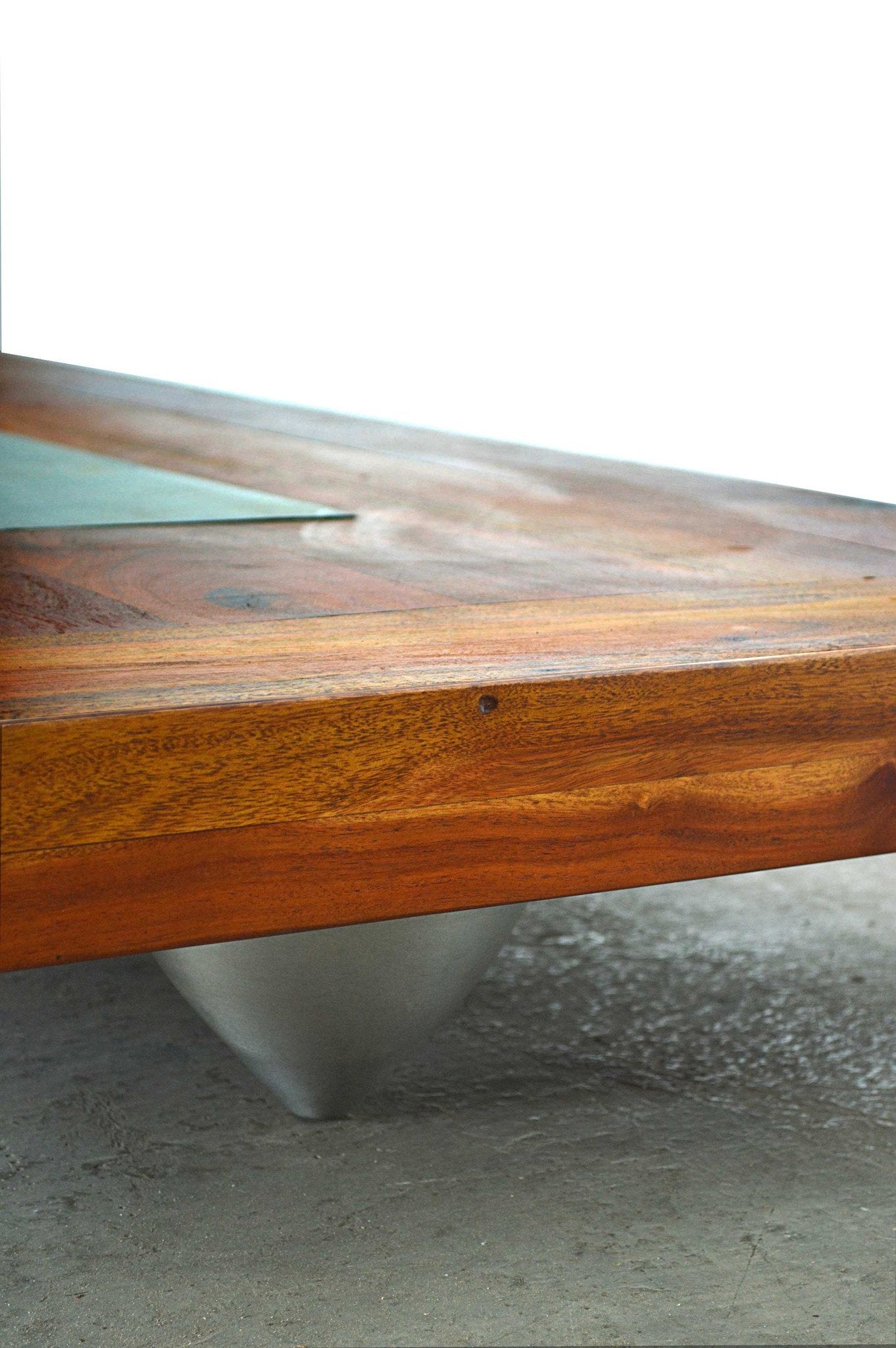 tavolo basso da caffe in Acacia mobili indiani online legno massello con piatto alluminio