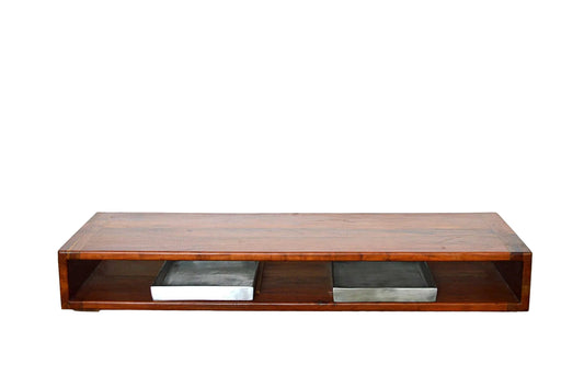 tavolo basso da caffe in Acacia mobili indiani online legno massello con piatto alluminio